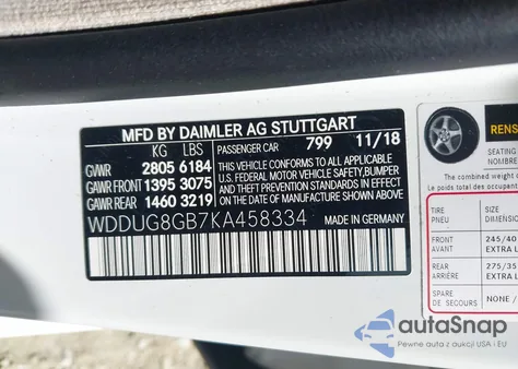 2019 Mercedes-Benz S 560 4Matic z USA, uszkodzony, nr VIN WDDUG8GB7KA458334